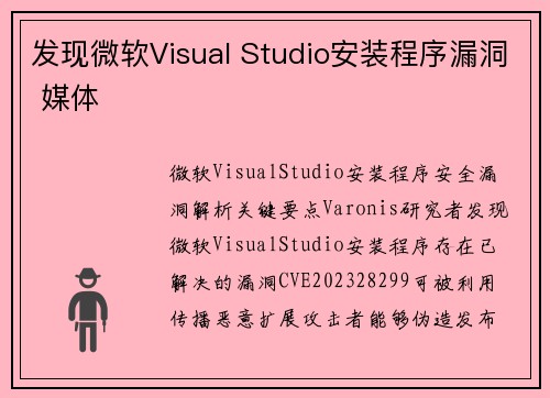 发现微软Visual Studio安装程序漏洞 媒体