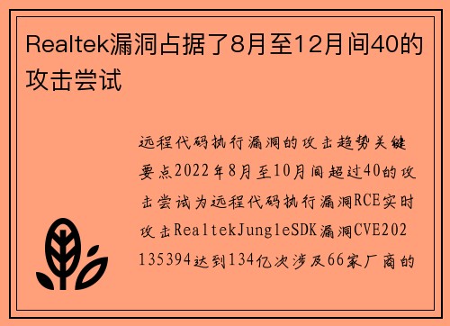 Realtek漏洞占据了8月至12月间40的攻击尝试 